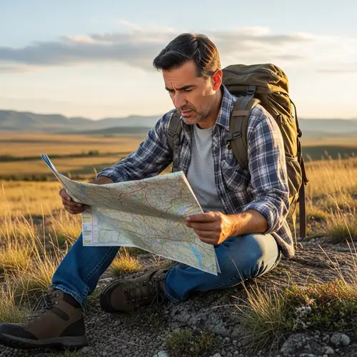 Adventurous Man with Map in Wilderness