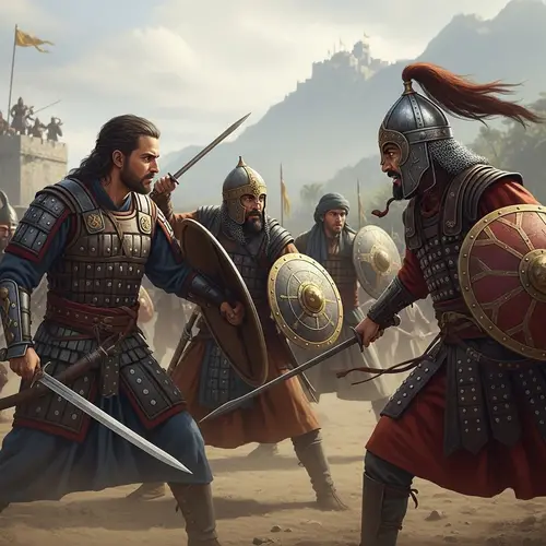 Epic Warriors Engaged in Intense Battle | Traditional Armored Fighters