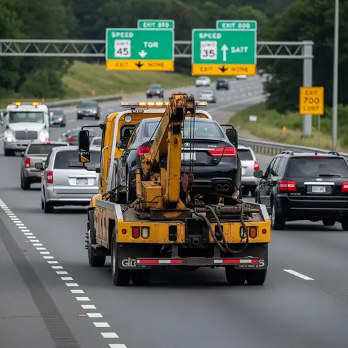 Reliable Tow Truck Transporting Cars on Highway