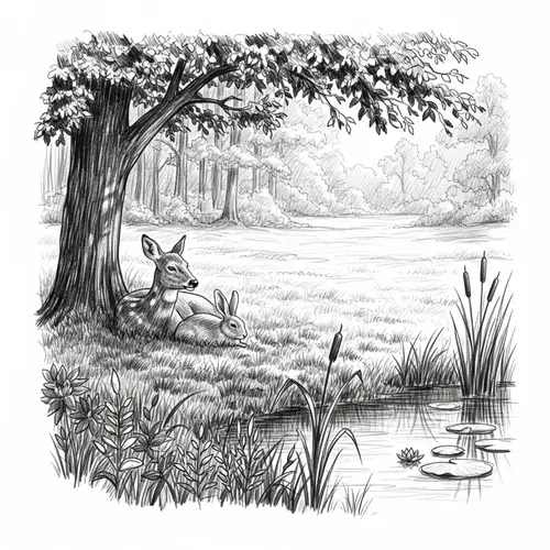 Tranquil Animal Sketch in Black and White | Nature's Serenity