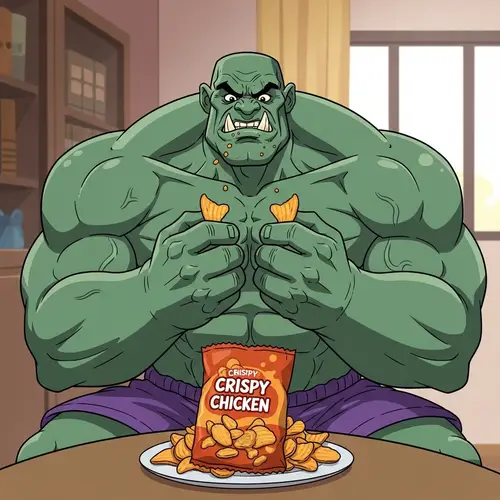 Hulk eating chicken chips