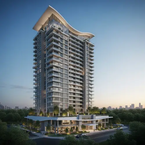 Sleek Highrise Condominium with Sweeping Roof