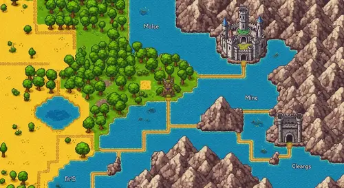 Pixelated Level Selector Map - Retro Adventure Pixel Art Design