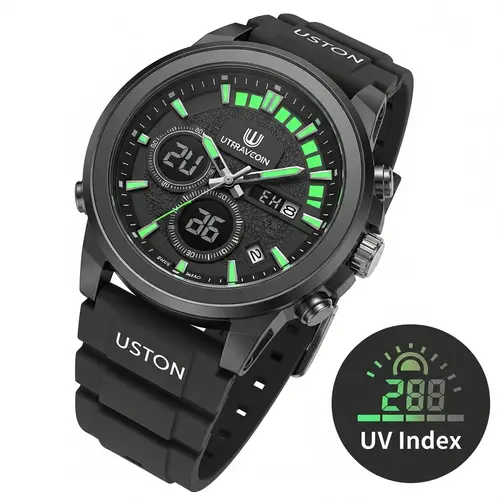 Tech-Savvy UV Detecting Wristwatch | Glowing Indicators