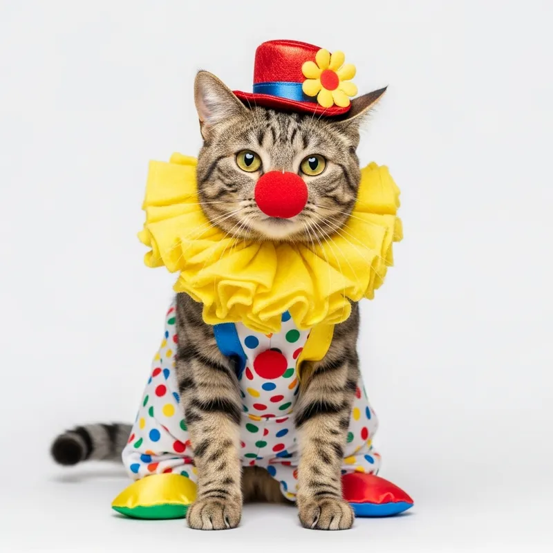 Playful Cat Clown Costume: Wholesome & Joyful Feline Playful Cat Clown Costume: Wholesome & Joyful Feline