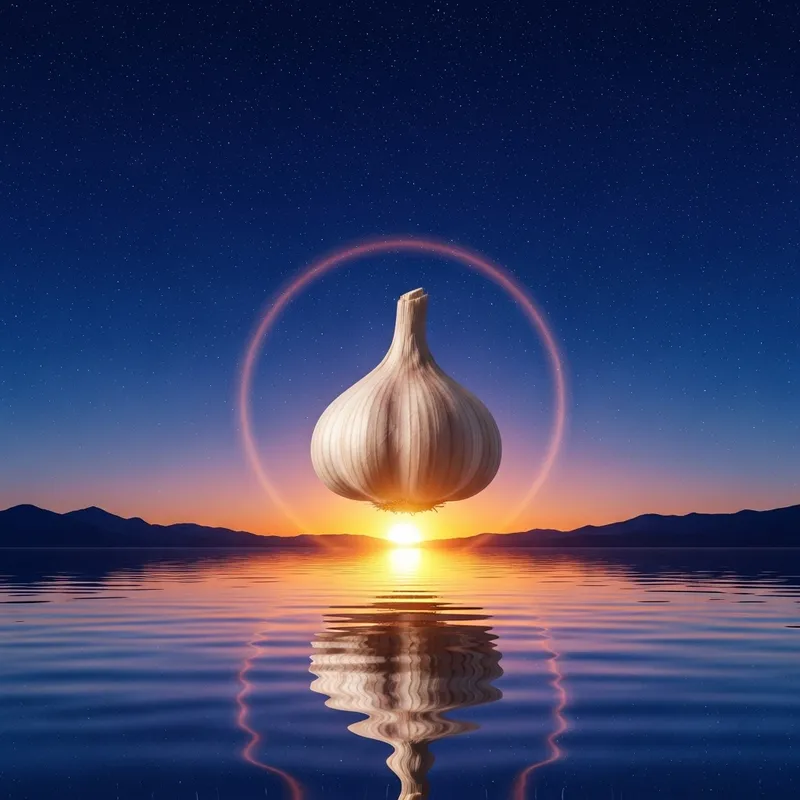 Garlic Floating in Twilight Lake with Stars | Japanese Manga Style Garlic Floating in Twilight Lake with Stars | Japanese Manga Style