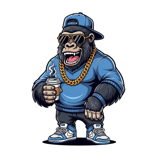 Hip Hop Gorilla Smiling with Coffee - Urban Style Trend