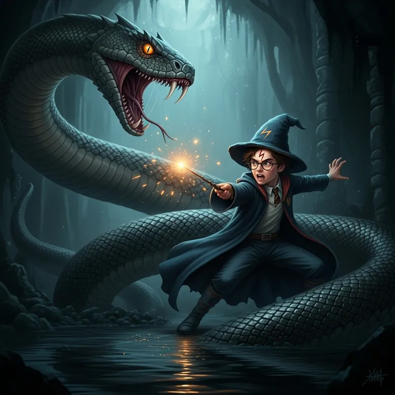 Harry Potter vs Vasilisk Snake - Epic Underwater Showdown Harry Potter vs Vasilisk Snake - Epic Underwater Showdown