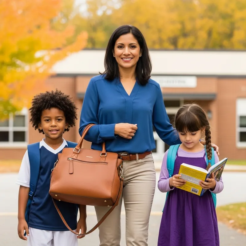 Señora Recogiendo a Sus Hijos de la Escuela Señora Recogiendo a Sus Hijos de la Escuela