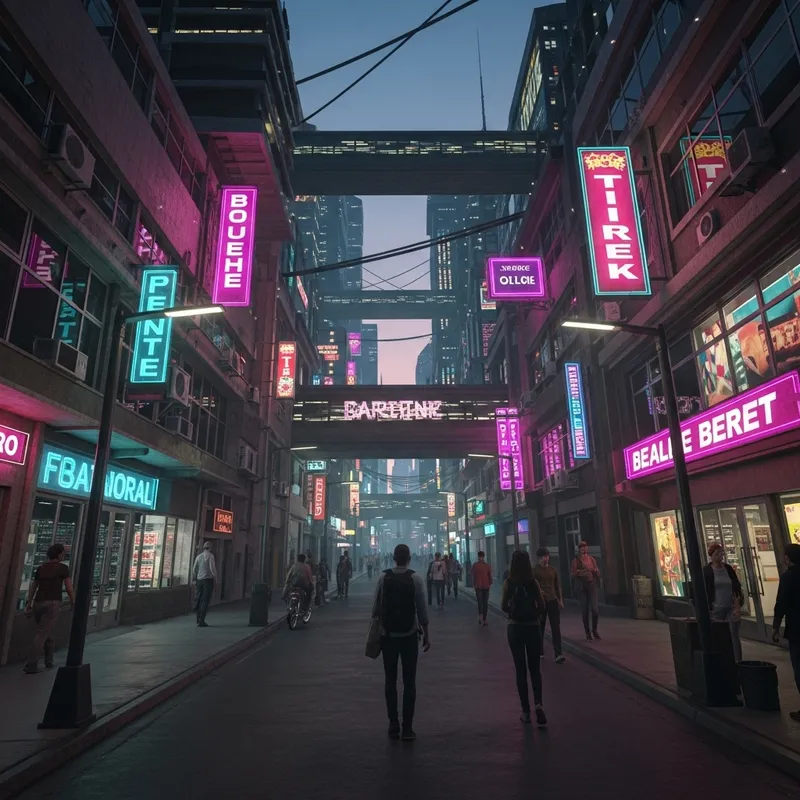 Neon Cyberpunk Cityscape: Energy and Activity at Night