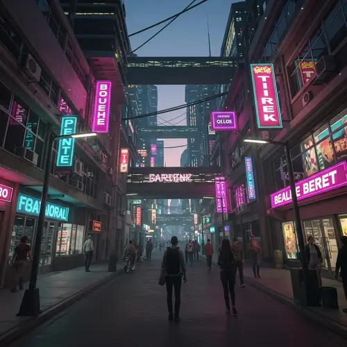 Futuristic Cyberpunk Cityscape at Dusk