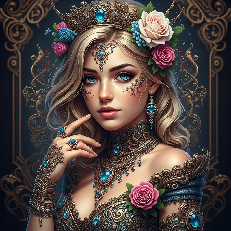 Intricate 19-Year-Old Blonde Woman by Steve McCurry, Hypermaximalist Style