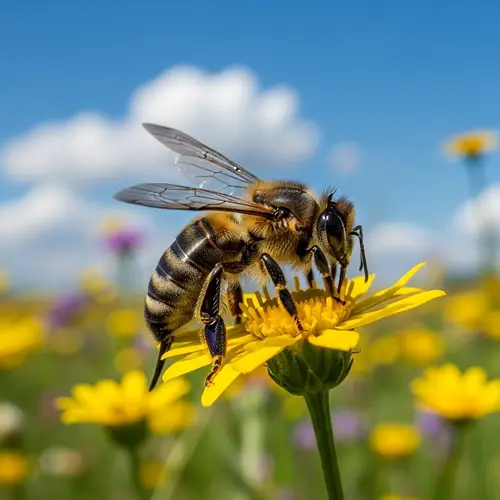 Russian Honey Bee in Colorful Meadow - Beautiful Nature Scene