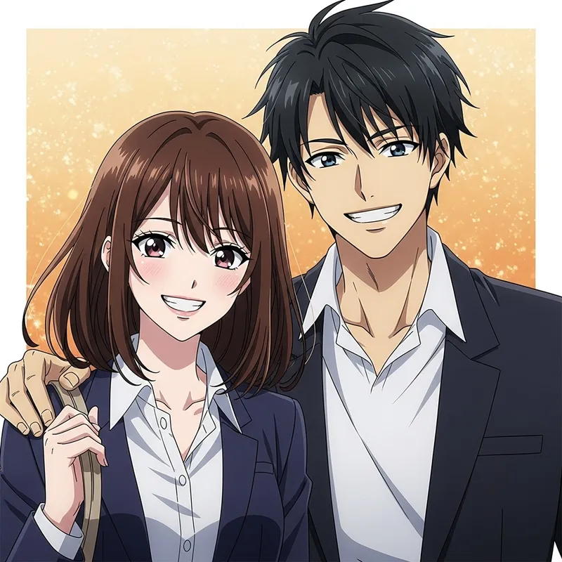 Anime Friendship Art: Two Friends (Boy and Girl) Smiling