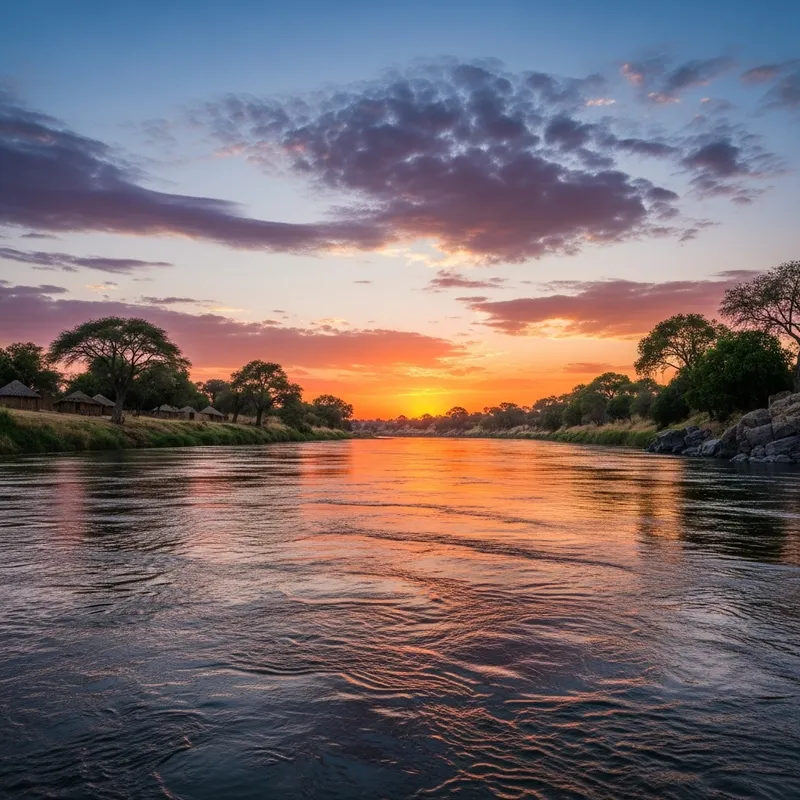Natural Colored Nile River Sunset View