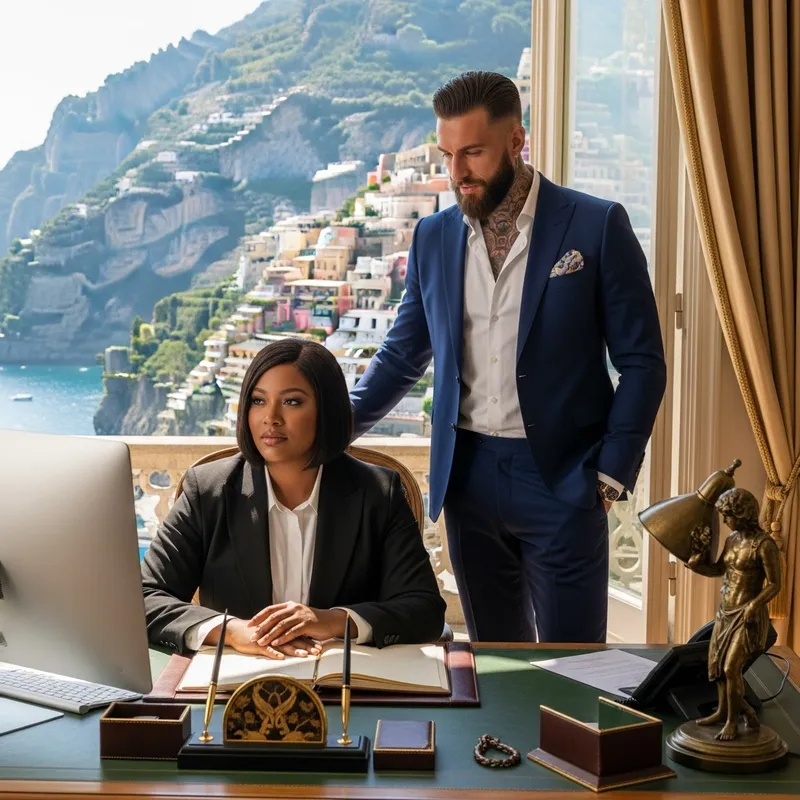 Professional Plus-Size Empowerment in Amalfi Coast Luxury Office