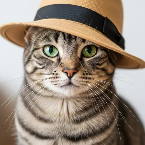 Friendly Feline in Vintage Hat | Whimsical Cat Portrait