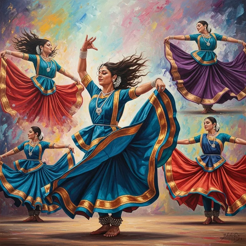 Hyper-Realistic Indian Kathak Dance Oil Painting