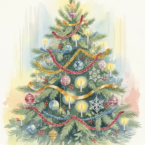 Festive Christmas Tree Watercolor Painting - Serene Holiday Art