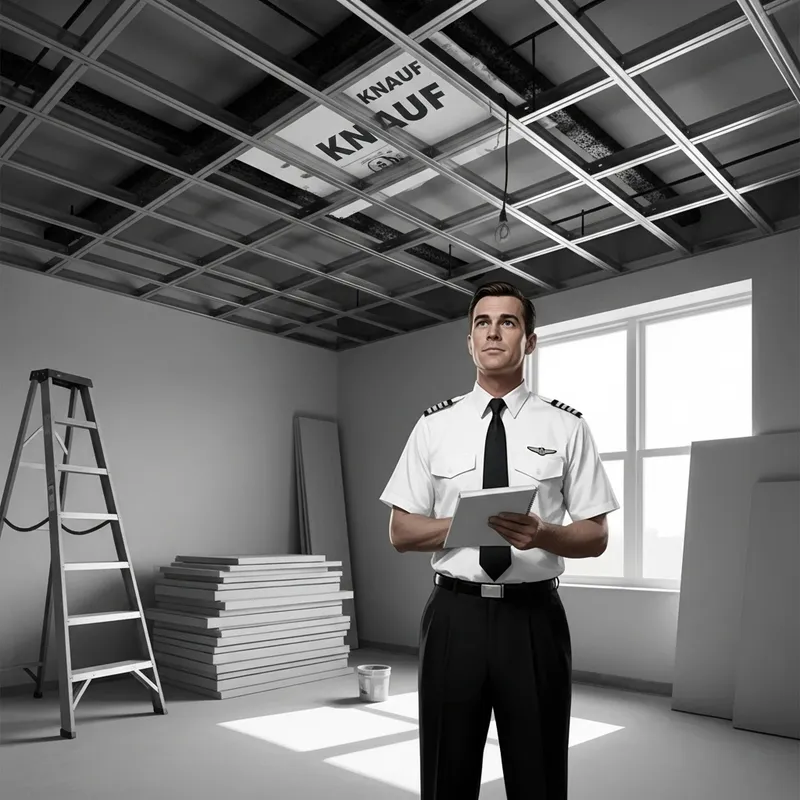 Confident Sailor in Room Under Renovation Scene Confident Sailor in Room Under Renovation Scene