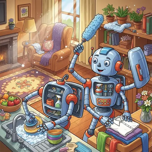 Cute Robot for Household Chores - Cartoon Style