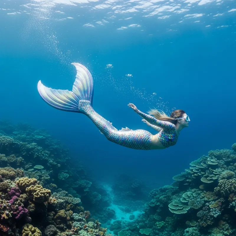 Saiya the Iridescent Mermaid in Coral Reef Dream with Ethereal Glow