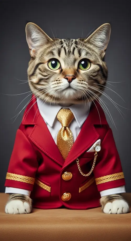 Elegant Red Cat Suit with Gold Detailing