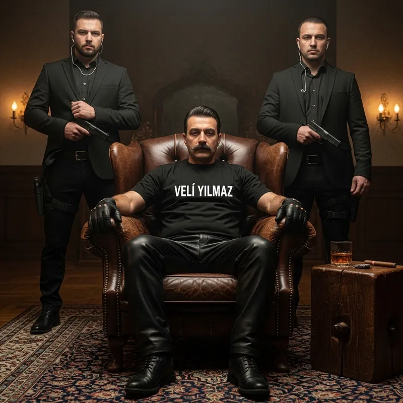 Veli Yılmaz: Black Leather-Clad Man with Bodyguards