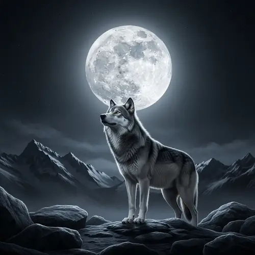 Majestic Wolf under Full Moon: A Scene of Quiet Strength