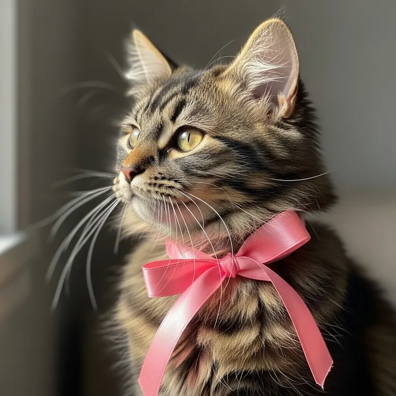 Pink Ribbon Adorned Cute Cat | Adorable Image Pink Ribbon Adorned Cute Cat | Adorable Image