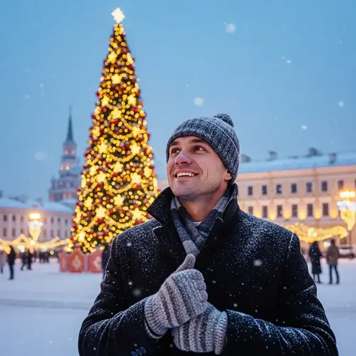 Winter Celebration near Decorated Christmas Tree in Minsk 2024