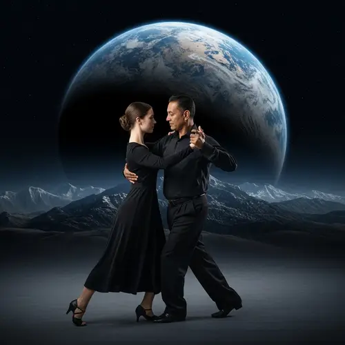 Passionate Tango Dance in Cosmic Glow