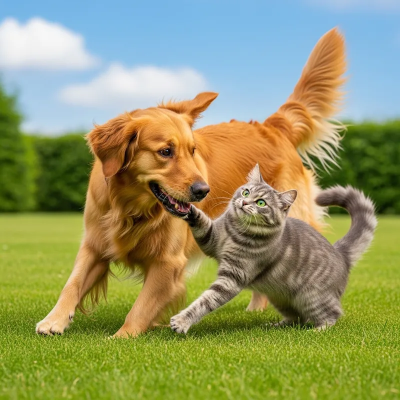 Dog Playing with Cat - Fun Interaction Moment Dog Playing with Cat - Fun Interaction Moment