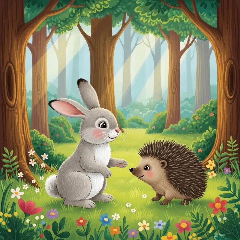 Magical Forest: Rabbit, Hedgehog - Children's Book Illustration