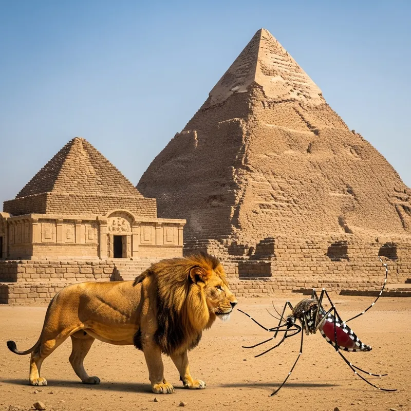 Grandeur of 7 Wonders: Lion vs Mosquito Battle in Spectacular Panorama Grandeur of 7 Wonders: Lion vs Mosquito Battle in Spectacular Panorama