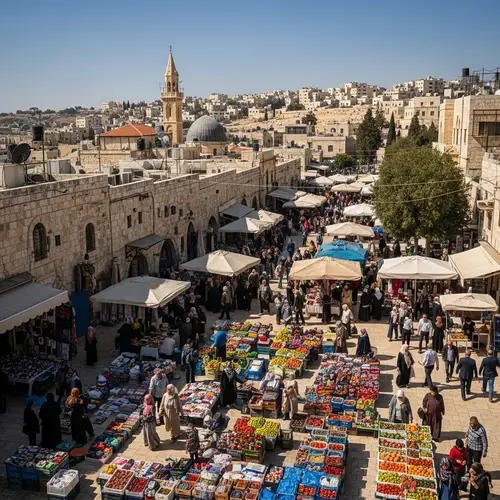 Bustling Market in Palestine: Diverse People and Vibrant Goods