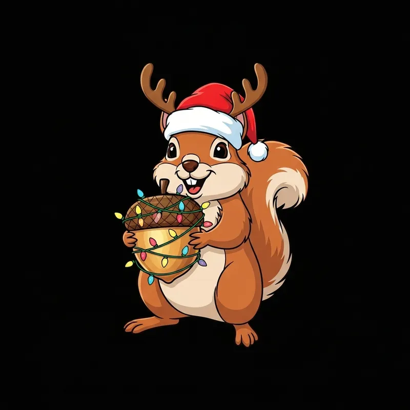 Christmas Squirrel with Santa Hat & Reindeer Antlers T-Shirt Design