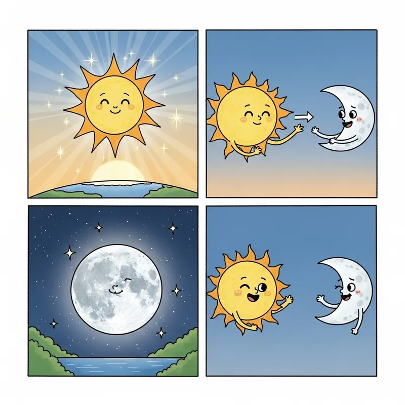 Day to Night Transition: Sun and Moon Comic Strip