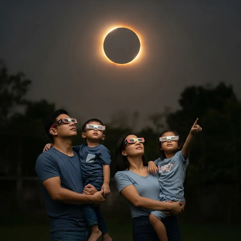 A Filipino Family Enjoying the Total Solar Eclipse