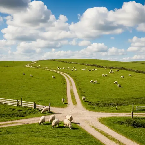 Tranquil Pastoral Landscape with Grazing Sheep