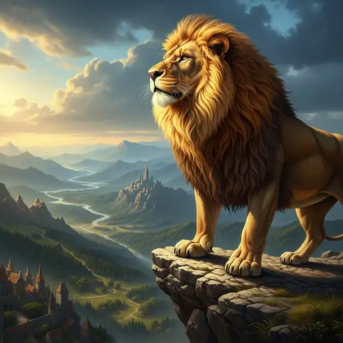 Majestic Lion of Pride Overlooks Vast Kingdom