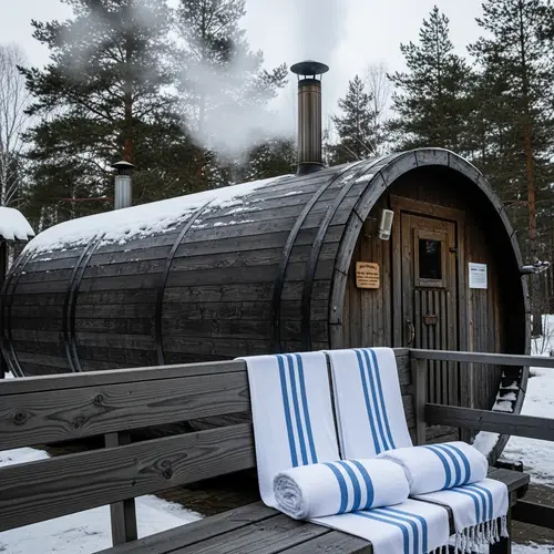 Traditional Russian Banya Barrel - Winter Scenery