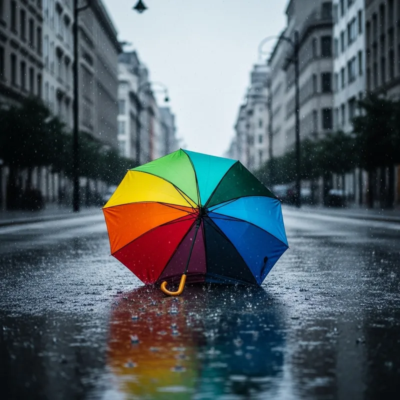 Rainy Urban Scene: Umbrella on Street