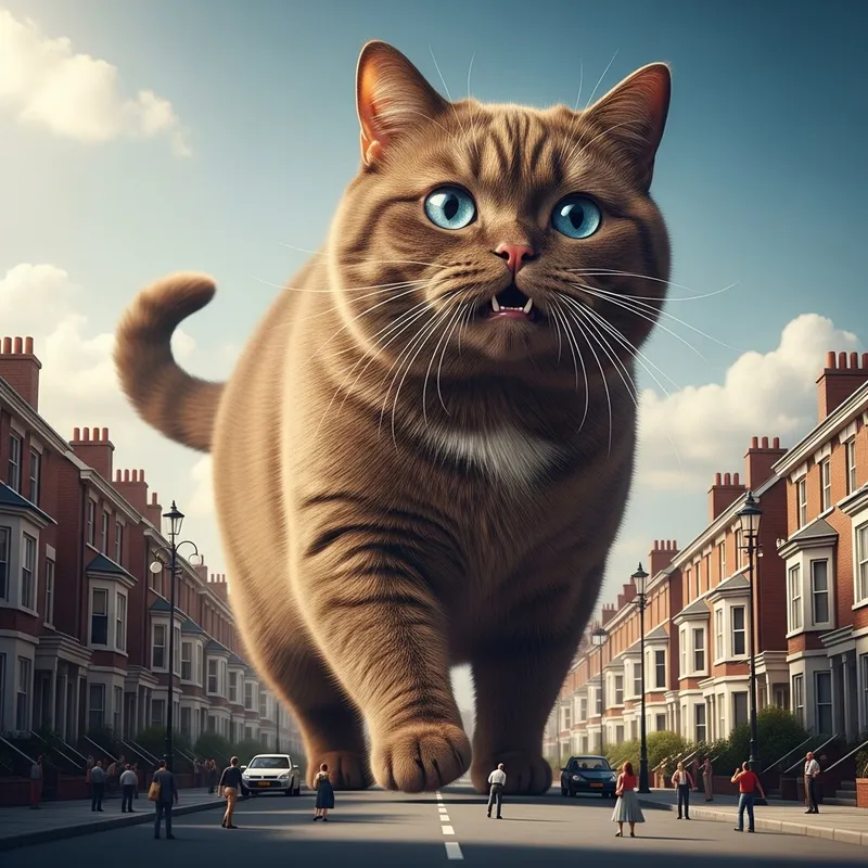 Enormous British Cat Strolling Through Miniature City - Hyperrealism Photography