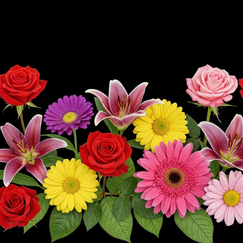 Colorful Flowers on Black Background