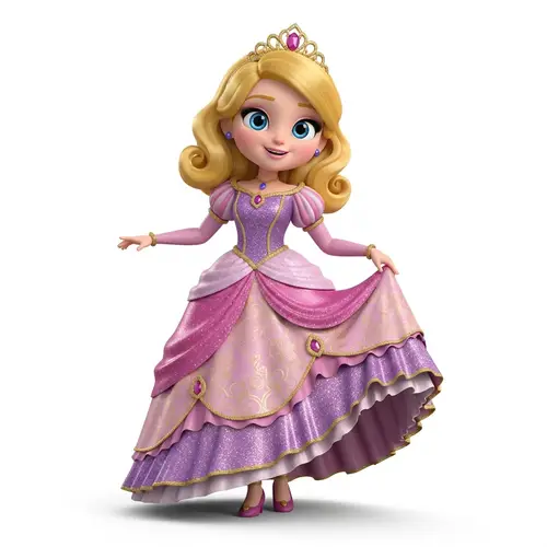 3D Cartoon Model of Caucasian Doll Girl in Princess Dress