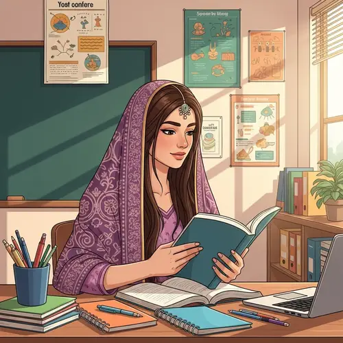 Elegant South Asian Student Studying with Traditional Veil