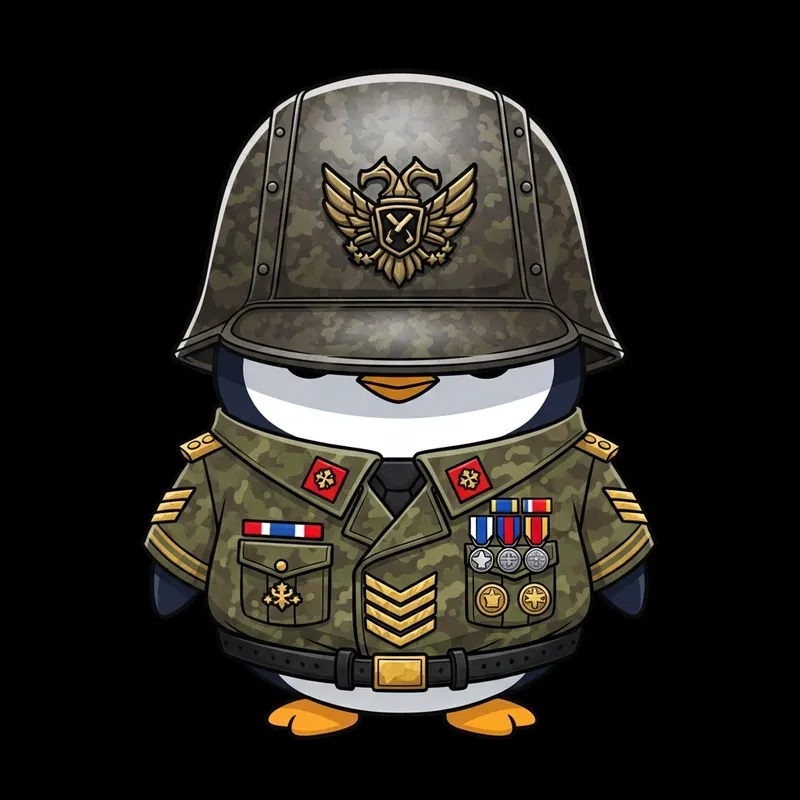 Charming Cartoon Penguin in Military Uniform