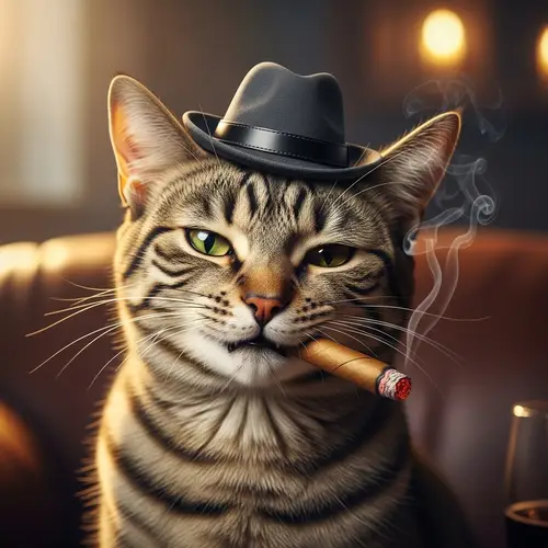 Cat Wearing Hat with Cigar - Quirky and Fun Image