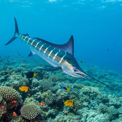 Striped Marlin: Azure Blue & Silver Tones Underwater Beauty